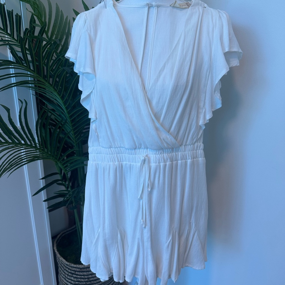 White Ruffled Short Sleeve Romper